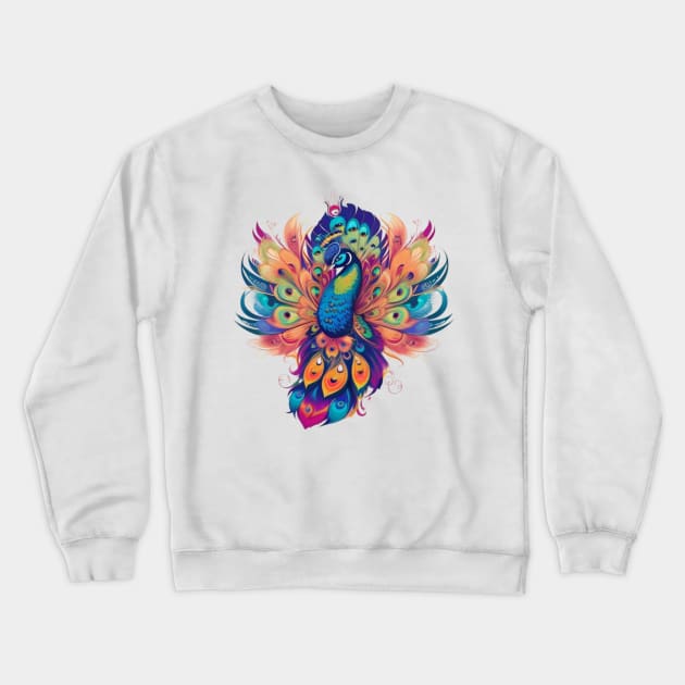 Rainbow of Peacock Delight Crewneck Sweatshirt by Silvana Collection